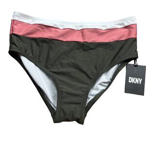NWT Dkny Colorblocked High-Waist Bikini Bottoms Swimsuit, Moss Green Size XS